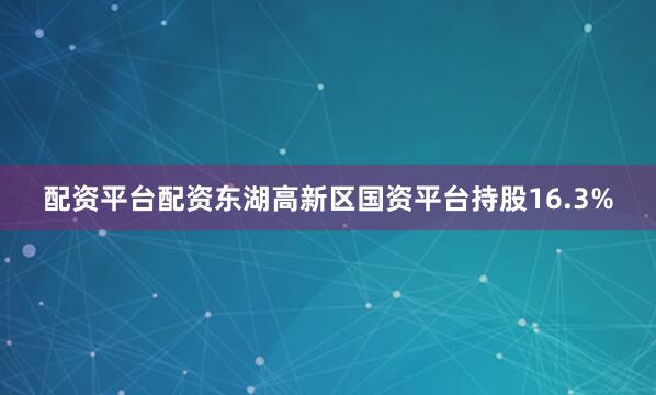 配资平台配资东湖高新区国资平台持股16.3%