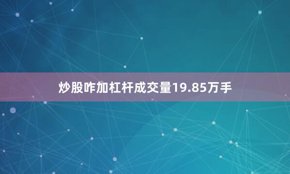 炒股咋加杠杆成交量19.85万手